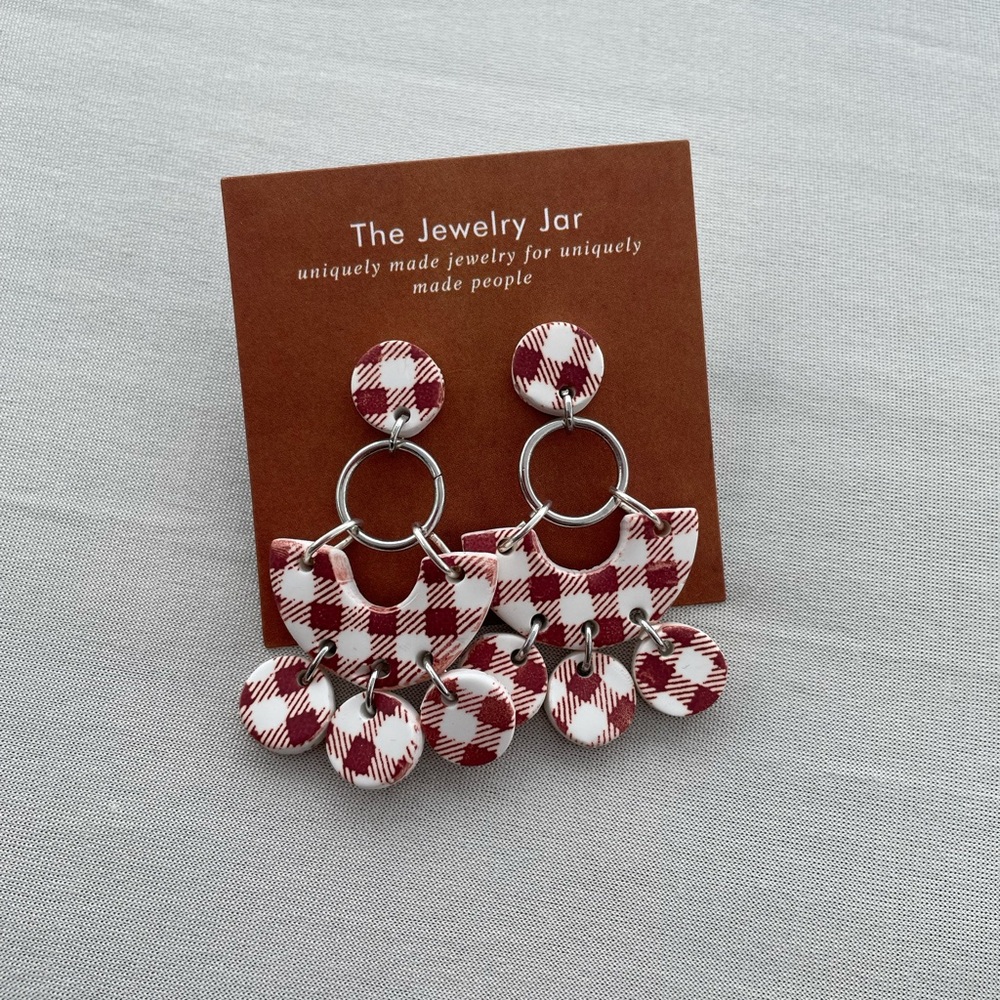 Red Gingham Clay Earrings